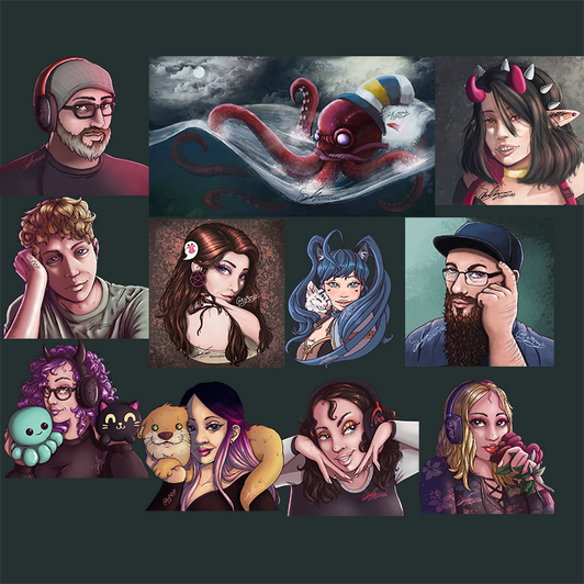 A handful of Twitch Streamers: TomNK21, Thorlar, Shooshies, Shephard_EXE, ElinScreams, Hadronna, MathManEU, SailorSugarPlum, OtterLady, EpicTightPants, BellaDelina